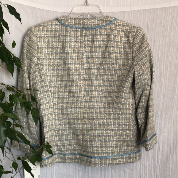 FOCUS 2000 sz 6P fitted blazer jacket pale blue & gray plaid business office NWT - Picture 9 of 11